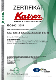 ISO 9001:2015, Kaiser Elektro & Sicherheitstechnik 